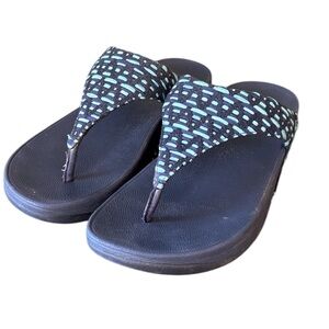 FitFlop Lulu Blue Geo-Webbing Toe-Post Thong Flip Flop Sandals Size 6